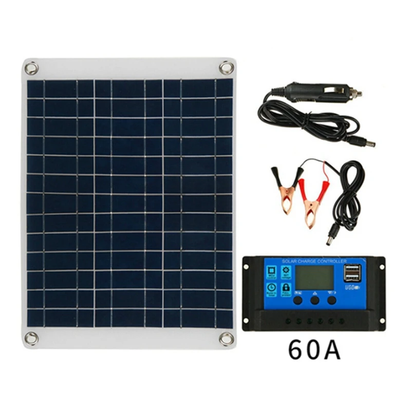 20W Solar Panel Kit 12V Charge Battery With Controller Solar Phone Charger Plate For RV Car Yacht Caravan Outdoor