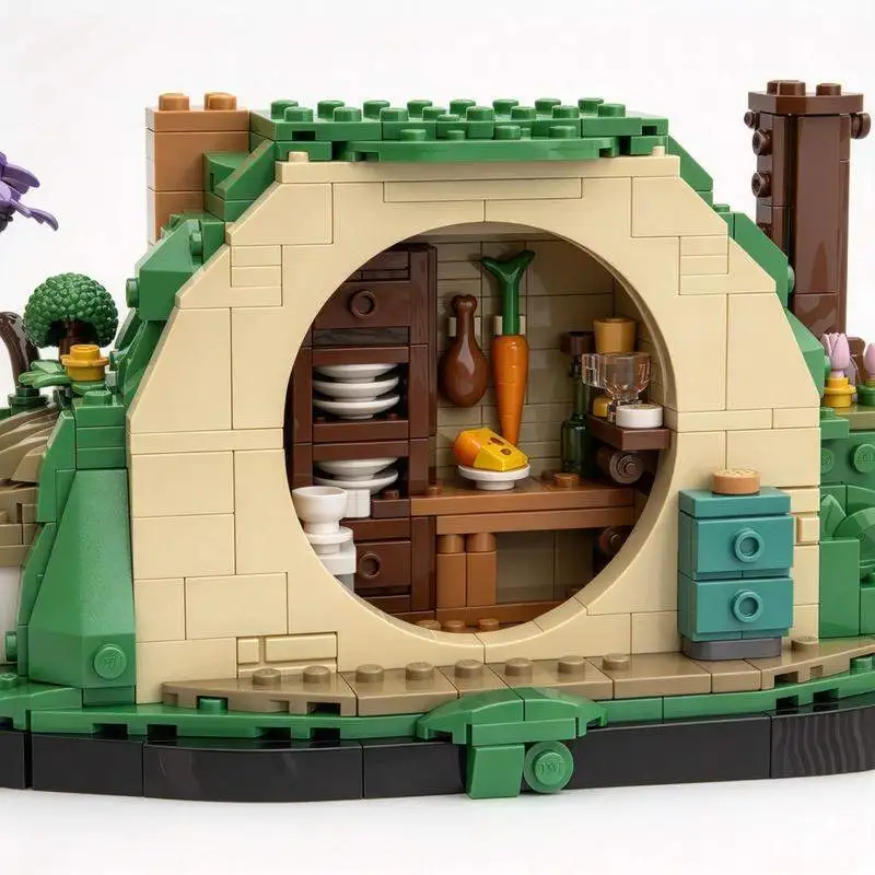 1552PCS Countryside Green Hill House MOC Custom Building Blocks Model Round Door Cottage Tree DIY Assembly Toy Collection Gift