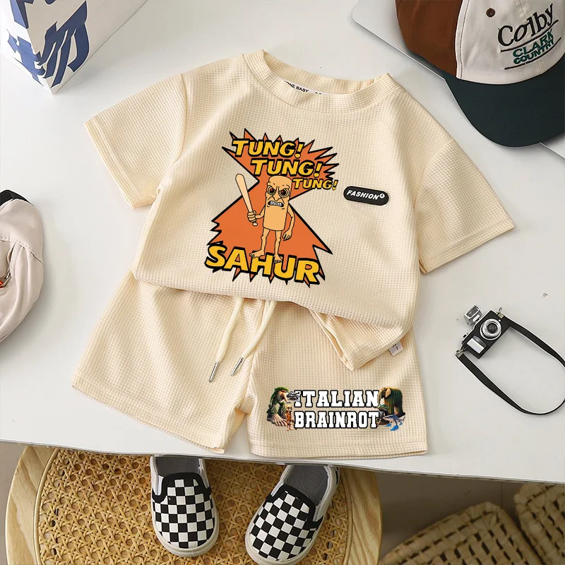 

Итальянская футболка Brainrot, модные шорты с рукавами, комплект с животными, мем, повседневная летняя детская одежда, спортивные костюмы для мальчиков и девочек, подарок