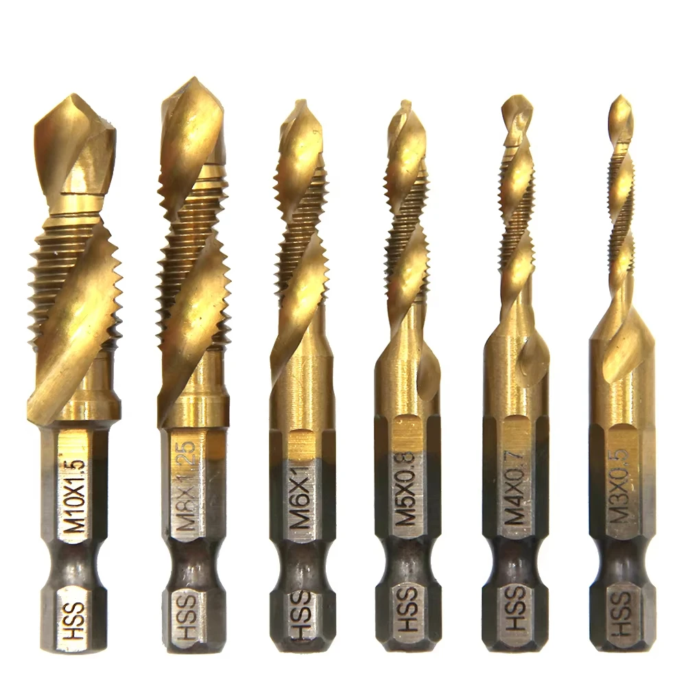 6pc Electric Multi-Functional HSS Drilling Tapping Integrated Spiral Tap Tool Chamfer Machine Composite Tap for Precision
