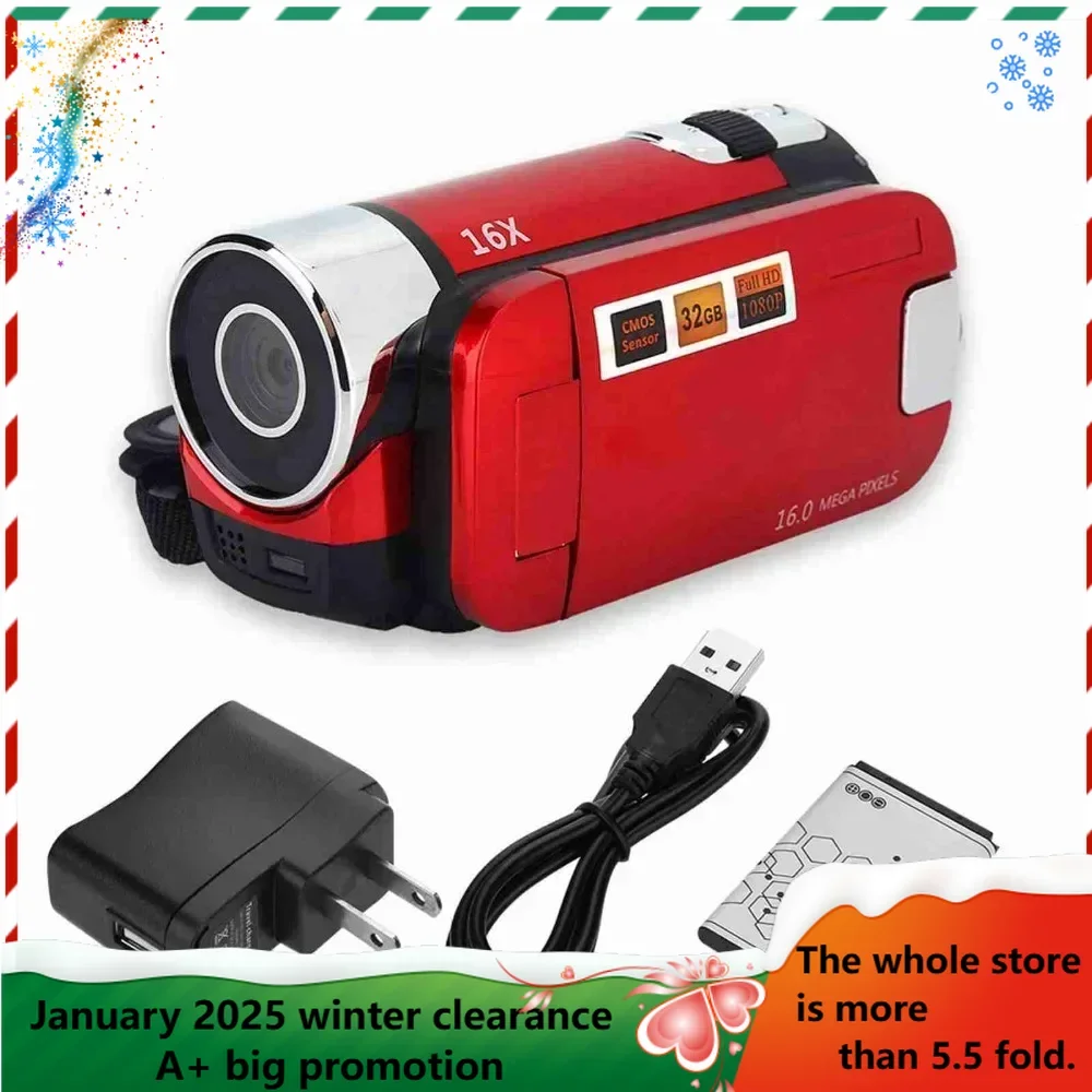 Full HD Rotation 16X High Definition Digital Camcorder Video DV Camera ( Red) Best Gift for Beginner Kids Children Student