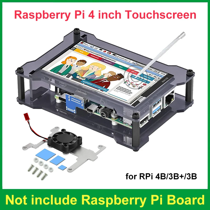 

Raspberry Pi 4 сенсорный экран 4 дюйма 800*480 HDMI-совместимый ЖК-дисплей IPS с акриловым зеркальным вентилятором для Raspberry Pi 4B 3B + 3B