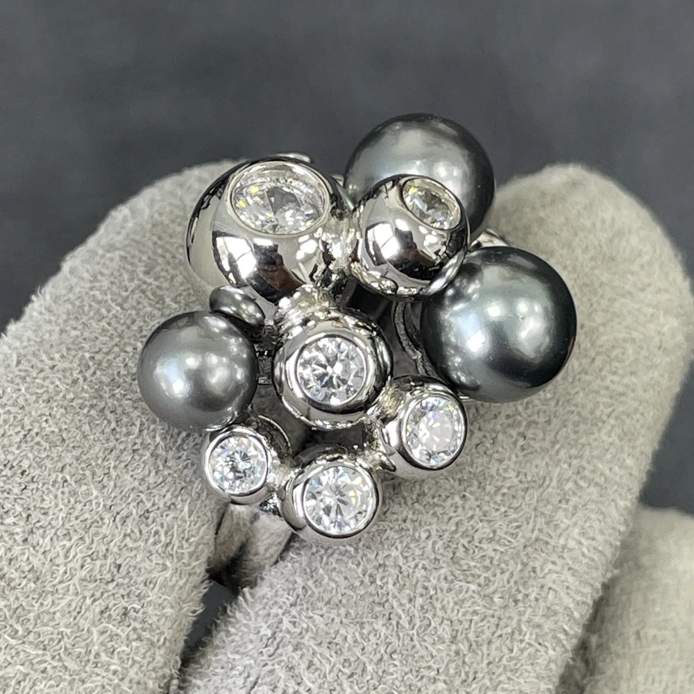 Wong Rain Elegant 925 Sterling Silver Pearl High Carbon Diamond Gemstone Cocktail Party Ring For Women Fine Jewelry Wholesale