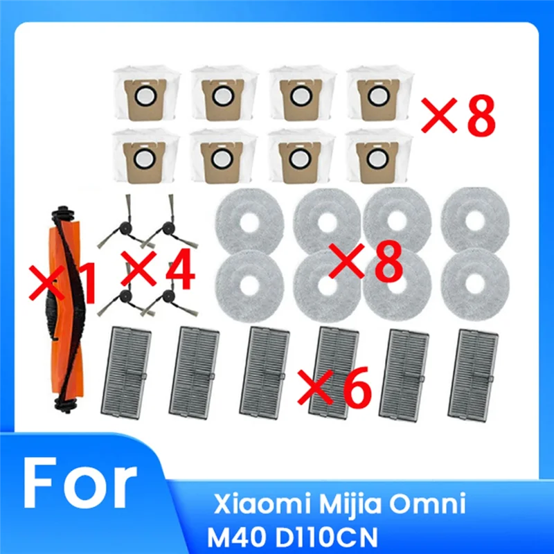 

【Hot Selling!】27 Pcs For Xiaomi Mijia Omni M40 D110CN Cleaner Parts Replacement Main Side Brush Filter Rag Dust Bag