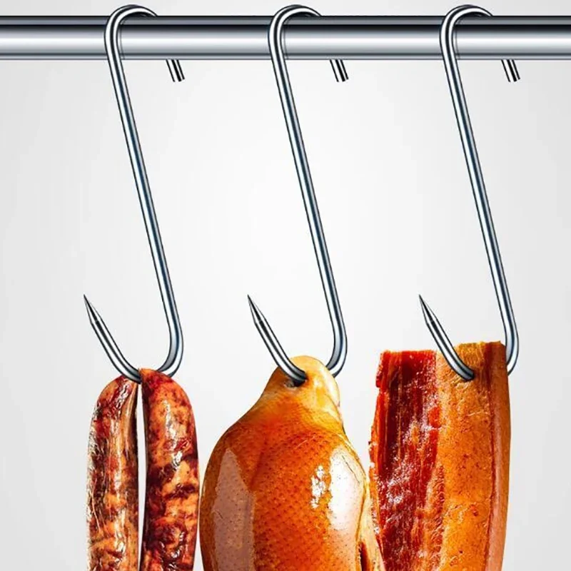 20 pcs Stainless Steel S Hooks with Sharp Tip Utensil Meat Clothes Hanger Hanging Hooks for Butcher Shop Kitchen Baking Tools