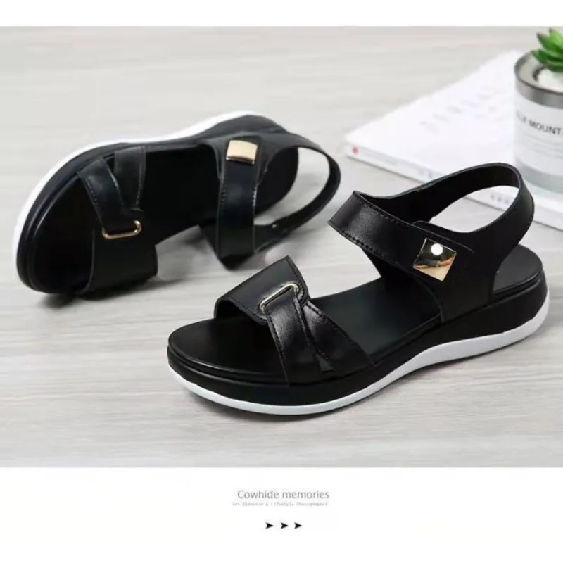 

Summer Women Sandals Flat Shoes Woman Light Comfortable Leather Casual Hook Loop Sandalias Mujer Women's Footwear Plus Size 43