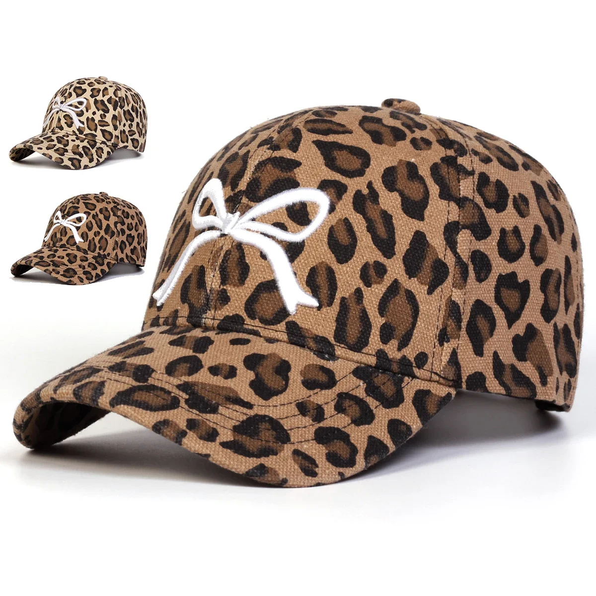 Unisex Bow Embroidery Leopard Print Baseball Caps Spring Aut