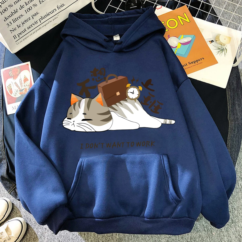 Eine müde arbeitende Katze Muster Herren Langarm Vintage weiche Pullover Hip Hop Mode Fleece Kleidung lose Unisex Casual Hoodies