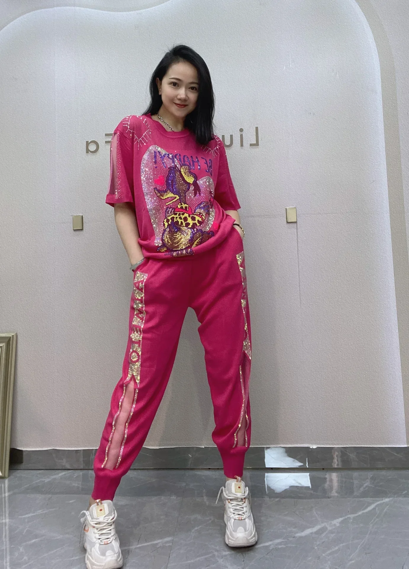 

2024 Cartoon Diamonds Womens Two Peice Sets Casual Knitting Clothes Women Outfit Autumn Tracksuit Ensemble Femme 2 Pièces été