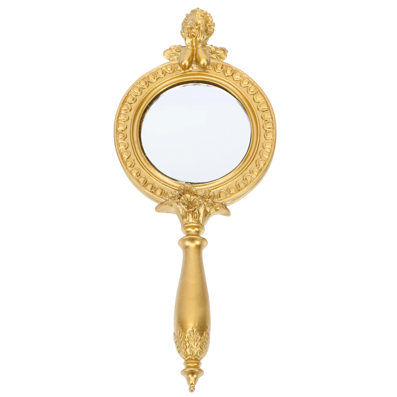 레트로 골드 엔젤 핸드헬드 미러 빈티지 컴팩트 휴대용 메이크업 미러 가볍고 우아한 디자인 고화질