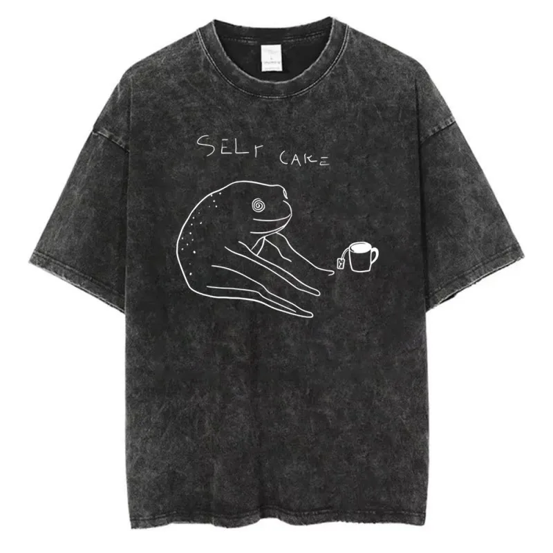 Camiseta Vintage con Gráfico de Rana para el Cuidado Personal, Camiseta Retro Estética con Estampado de Rana y Té para Mujer, Estilo Harajuku, Ropa Urbana para el Día a Día