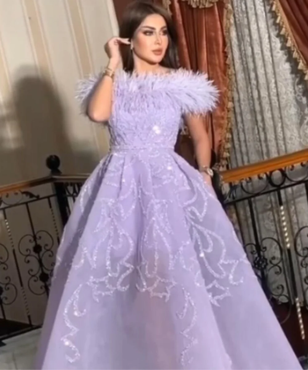 Vestido de fiesta de plumas para mujer, traje Formal brillante, línea A, Sexy, 2023