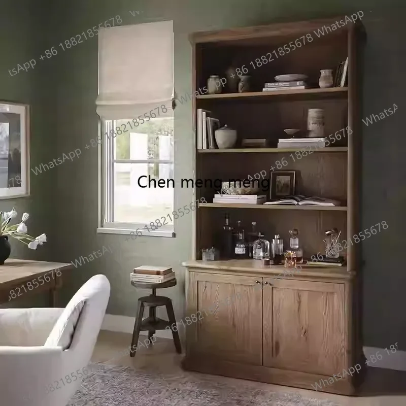American solid wood home bookcase open oak locker dining room retro old storage dining side cabinet