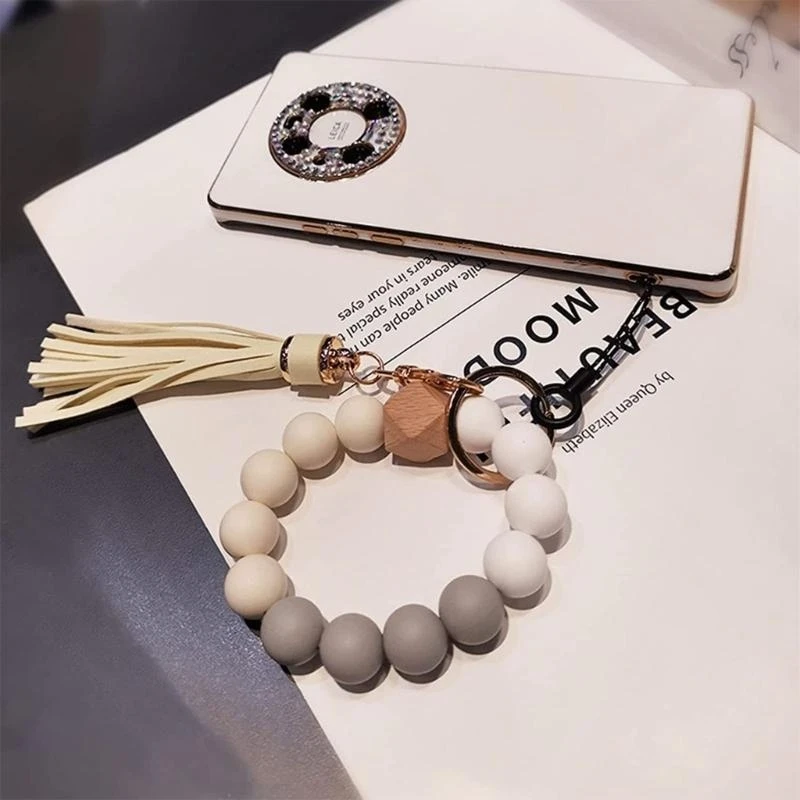 DIY 실리콘 비즈 팔찌 만들기 자동차 키 체인 탄성 열쇠 고리 술 페르시 열쇠 고리 액세서리 라운드 비즈 키트 15UB