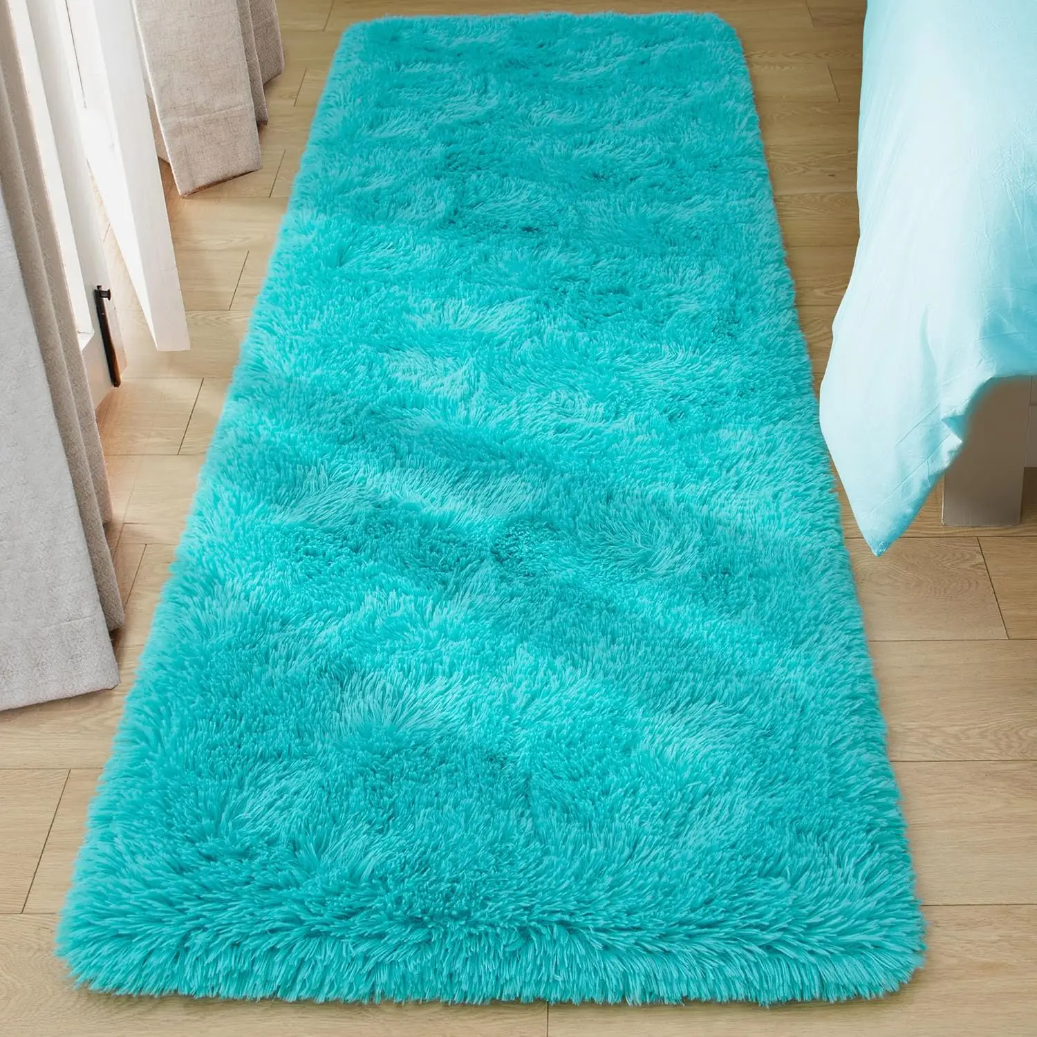 Soft Runner Rugs for Bedroom 2x6 ft with Rubber Backing, Blue Fluffy Rugs for Living Room, Shag Bedside Rug Fuzzy Plush Carpet