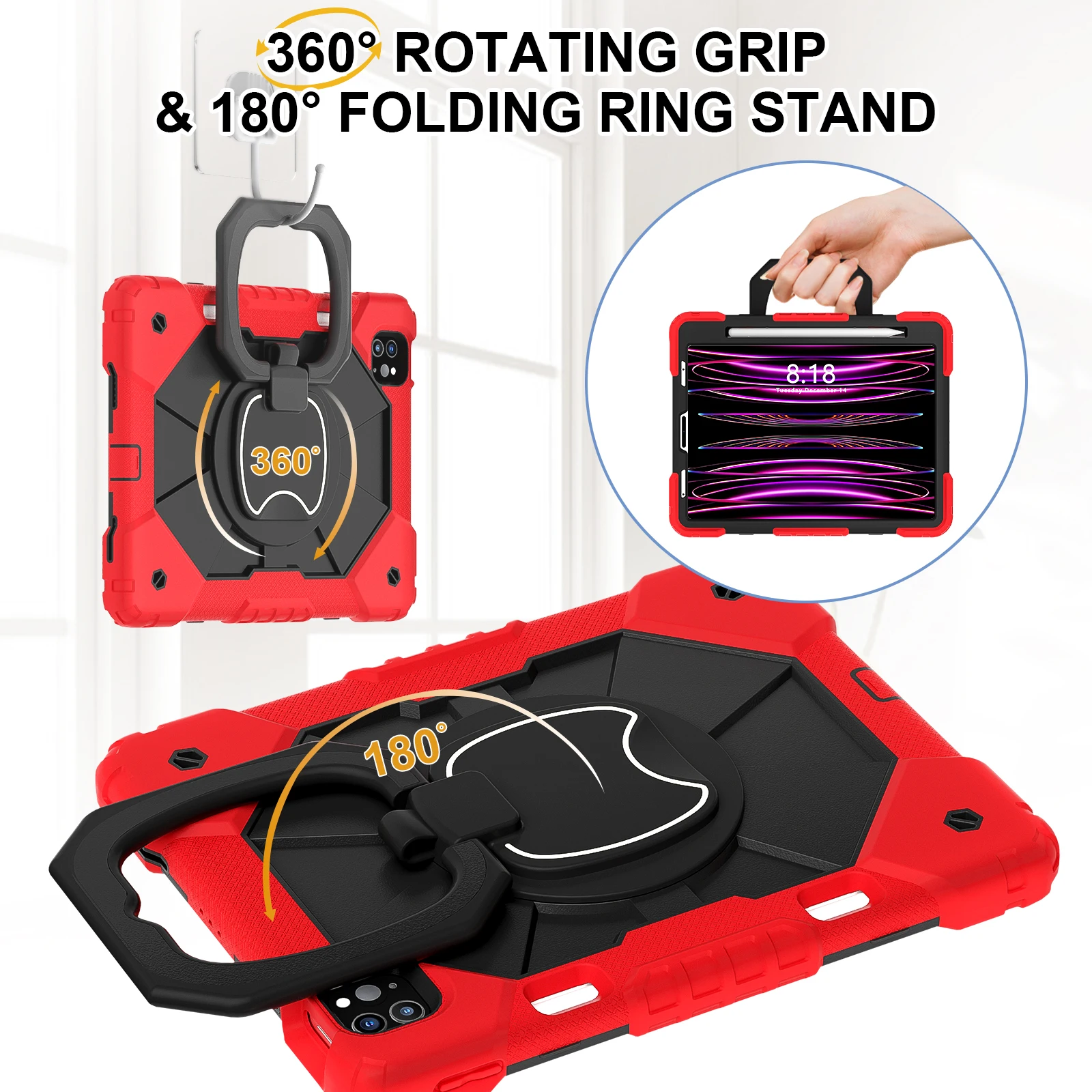 

Case Universal For iPad Pro 11 2022 2021 2020 2018 4th 3rd 2nd 1st Generation Air 4 5 10.9" 360 Rotating Handle Grip Stand Cover