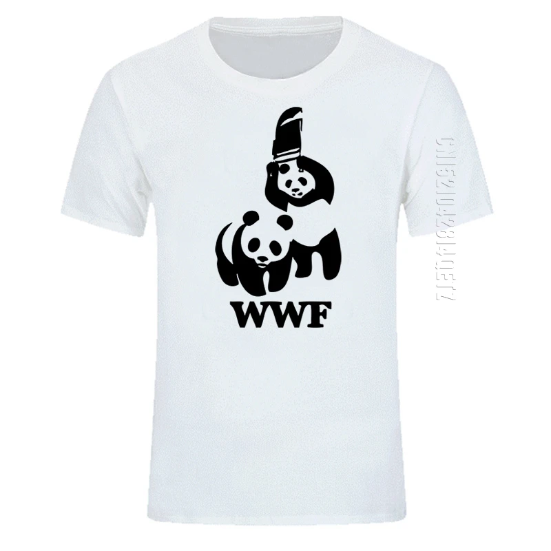 WEWANLD WWF Wrestling Panda Comedy Camiseta O Neck T Shirt Men 100% Cotton Fashion Funny T-Shirt Oversized Cool Tees