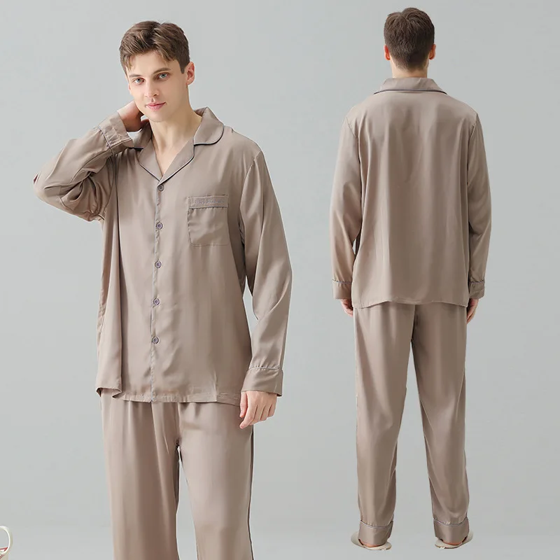 Male Summer New Pajamas Satin Home Clothes Oversize 3Xl Nightwear 2Pcs Trousers Suit Ice Silk Loungewear Loose Nightwear