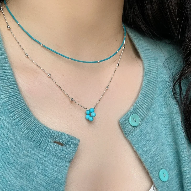 New Spring Breeze Turquoise Natural Stone Flower Women's Necklace Highend Customizable Layered Choker Necklace