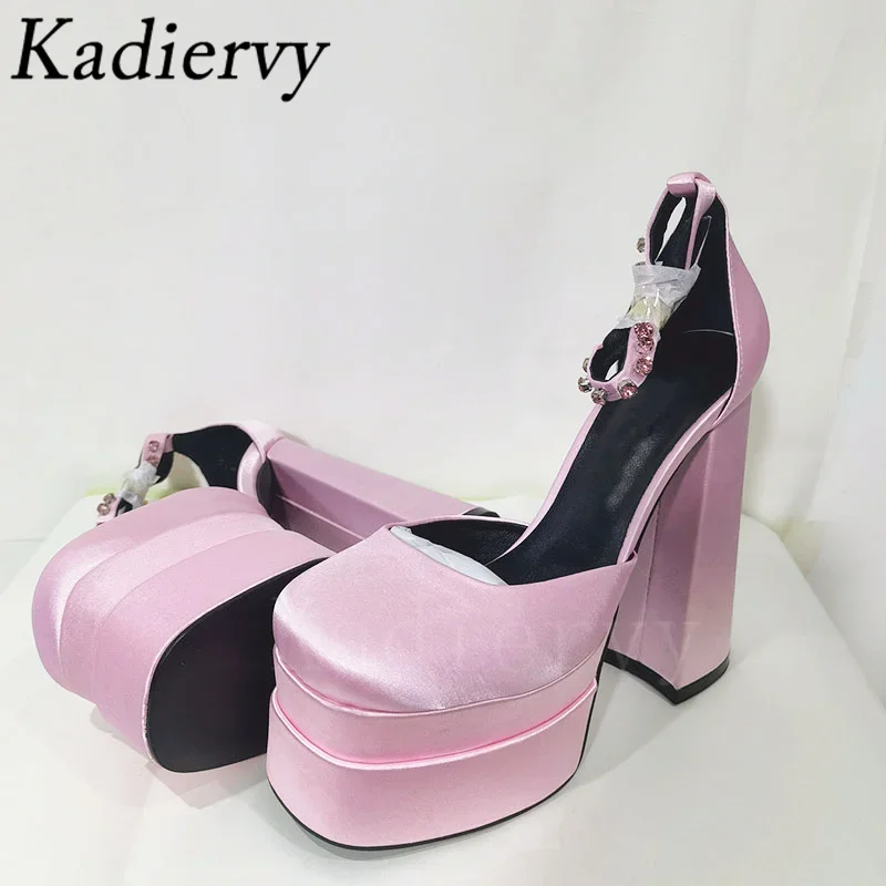 Wiosna Lato Super Wysokie Obcasy Platforma Buty Kobiety Pasek na kostkę Buty Imprezowe Satynowe Seksowne Sandały T-show Runway Pumps Woman