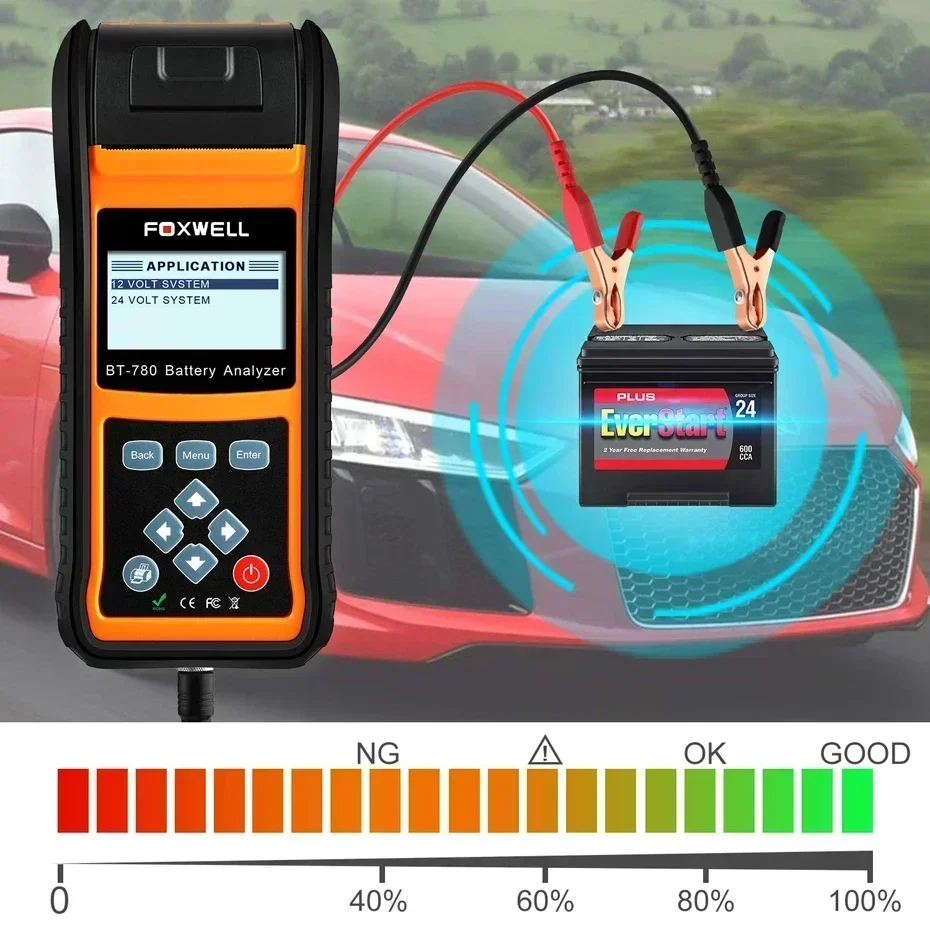 A+ FOXWELL BT780 12V Battery Tester 0-1000A Car AGM GEL EBP Batteries Analyzer Built-in Printer 12V-24V Starting Charging System