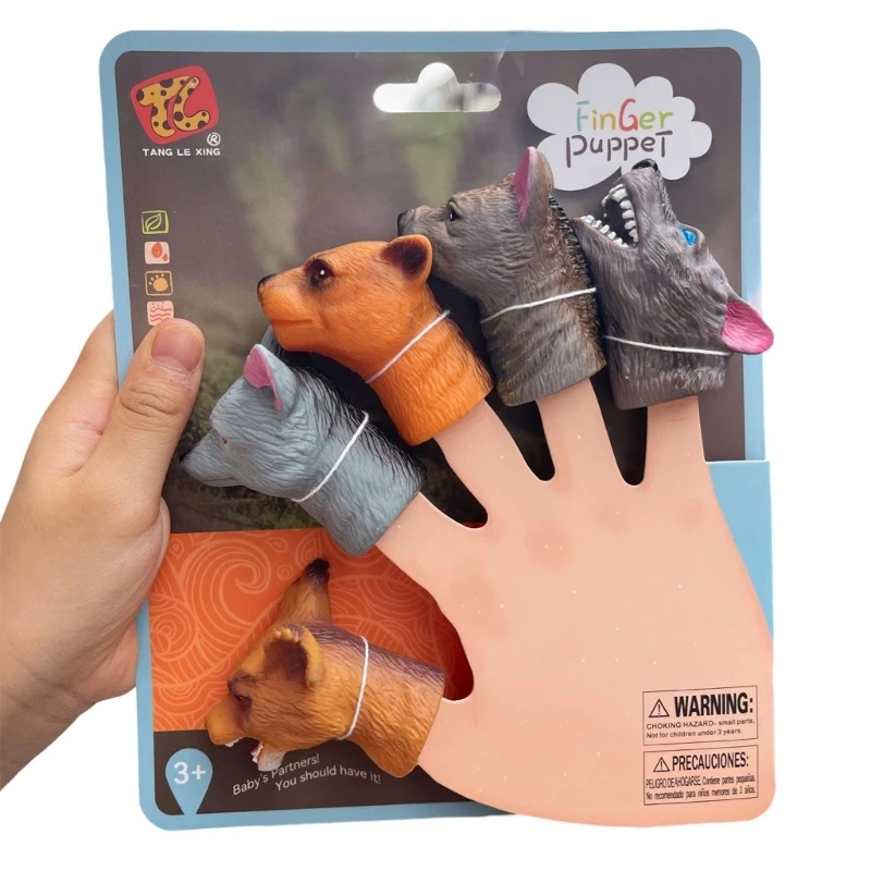A5YC Bulk 5 Rubber Creature Hand Puppets Pretend Play For Boys Girls Classroom Activity
