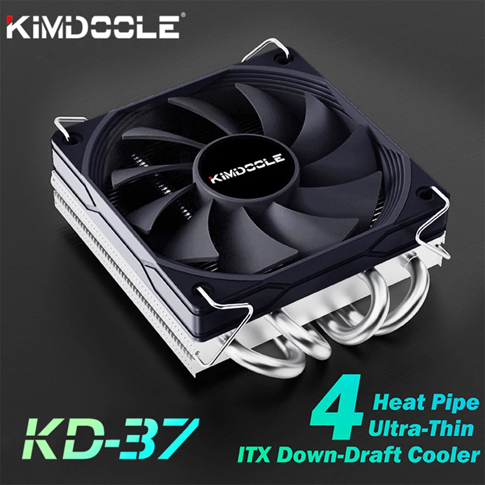 Kimdoole 37mm ITX Low Profile 4Heatpipes Air Cooling CPU Radiator 92mm 4PIN PWM Fan 130W-TDP For Intel/AMD Small Case