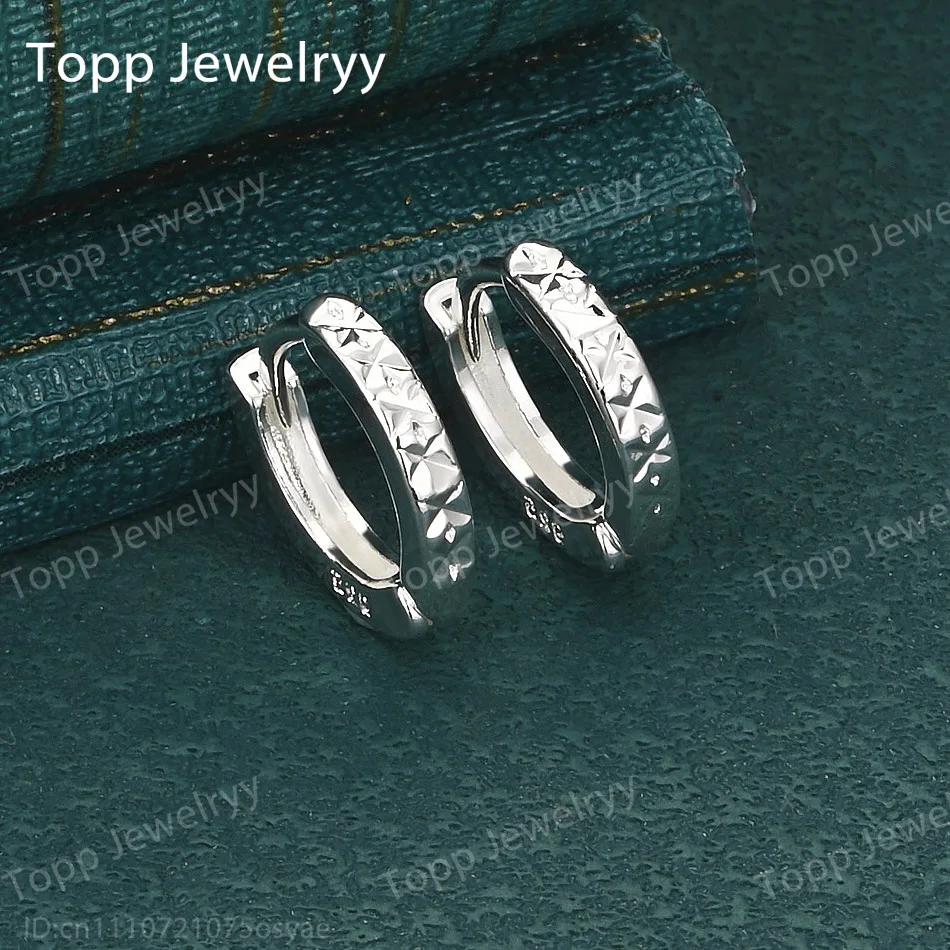

925 Sterling Silver Delicate Diamond Pattern Plain Hoop Earrings - Fashionable Women's Wedding Party Gift Jewelry