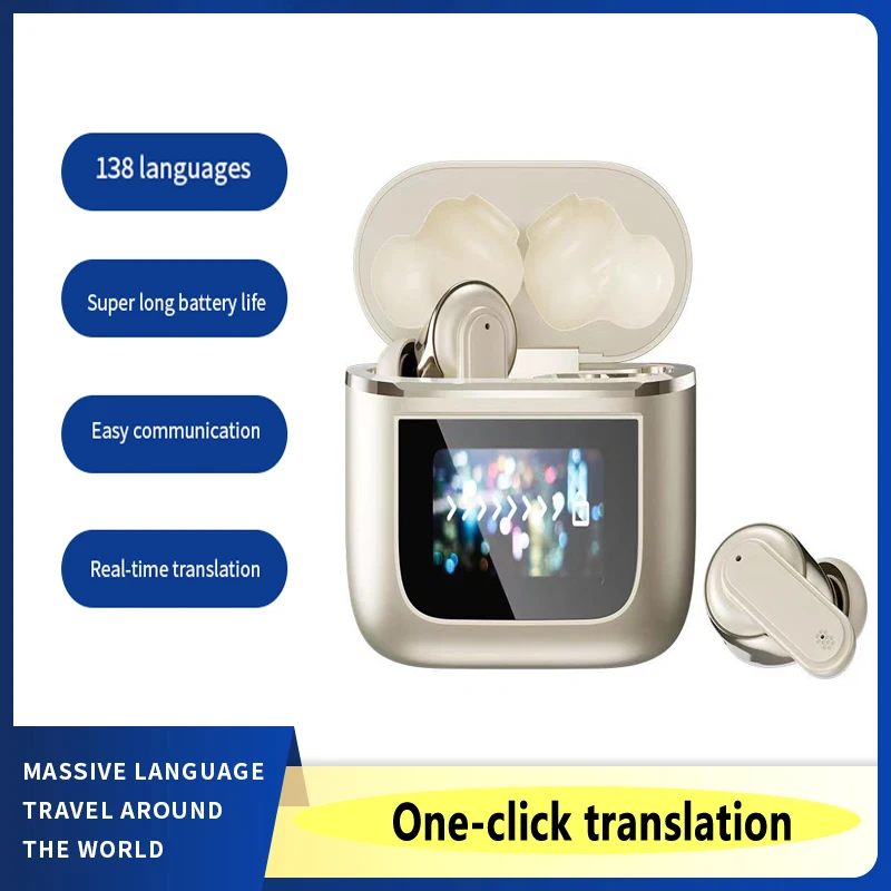 Wireless binaural touch color screen Bluetooth translation headphones multi-language translation overseas translation equipment