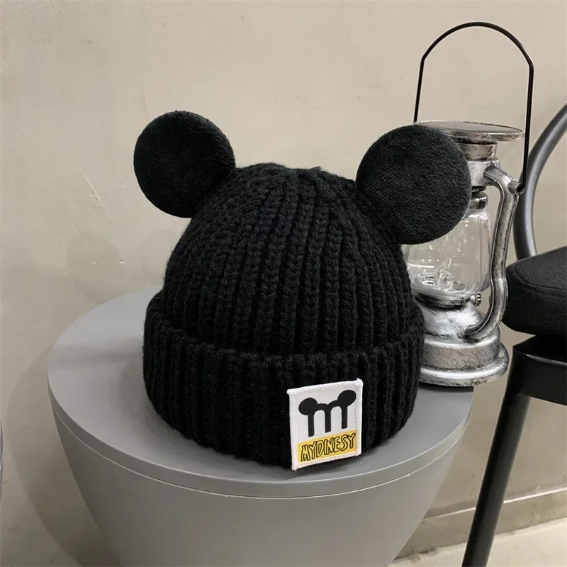 Disney Mickey Mouse Beanie Hat Autumn Winter Baby Warm Knitted Hats Cartoon Anime Children Skullies Cap Girls Accessories Gift