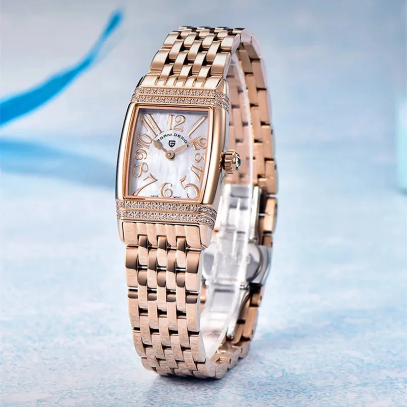 PAGANI DESIGN PD1737 Luxury Women’s Quartz Wristwatch, Swiss Ronda Movement, AR-Coated Sapphire Crystal, 316L Stainless Steel,