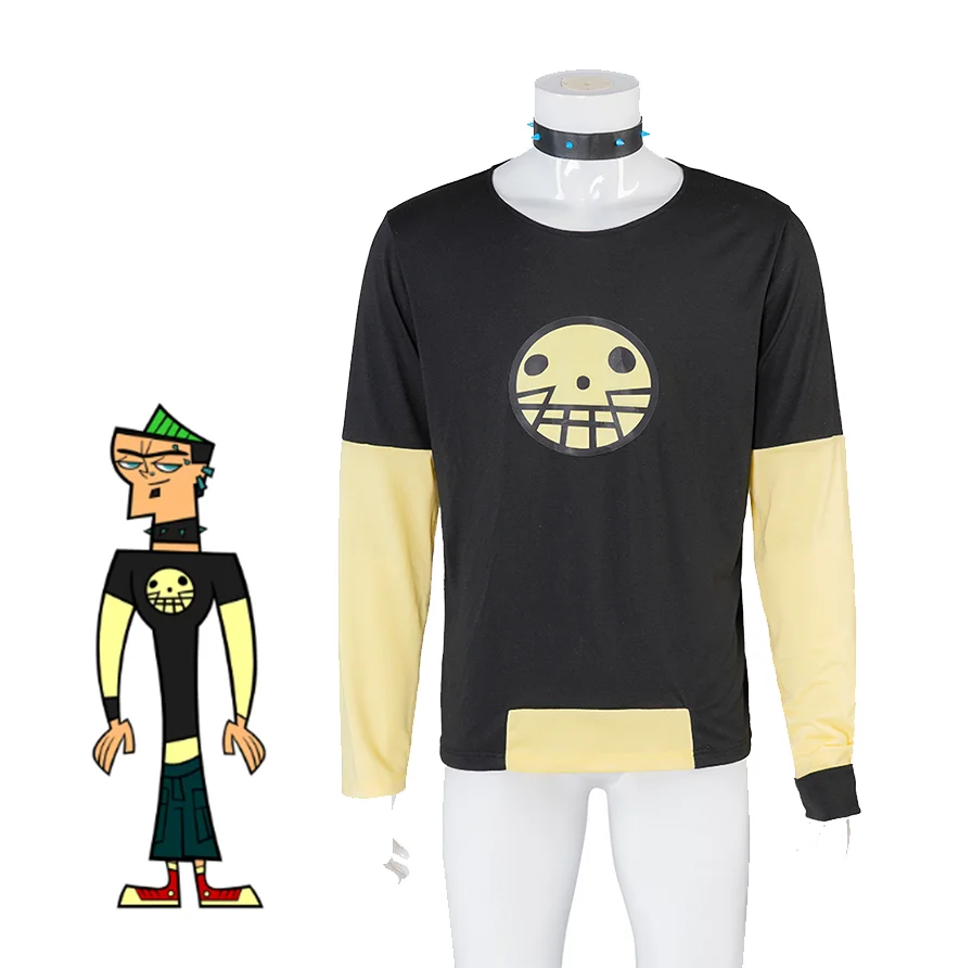 Animation Total Drama Duncan Cosplay Costume Men's Black Patchwork Top Boys Casual Long Sleeve Adult Clothing