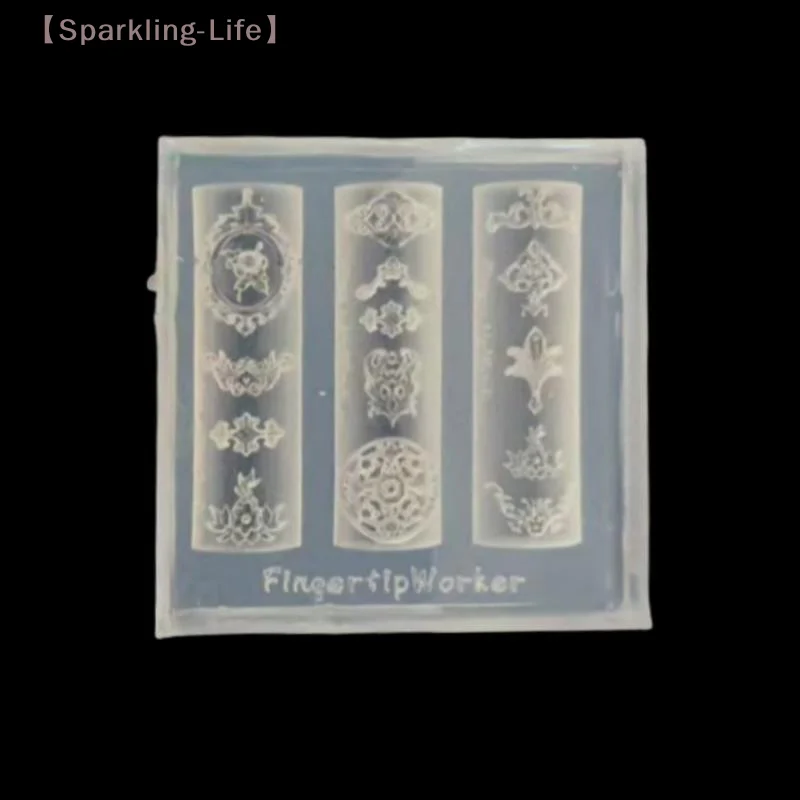 【JYA1】Retro Picture Frame Flowered Window Chinese Knot Nail Art Molds Royal Court Flower Pot Diy Design Silicone Art Nails Mol