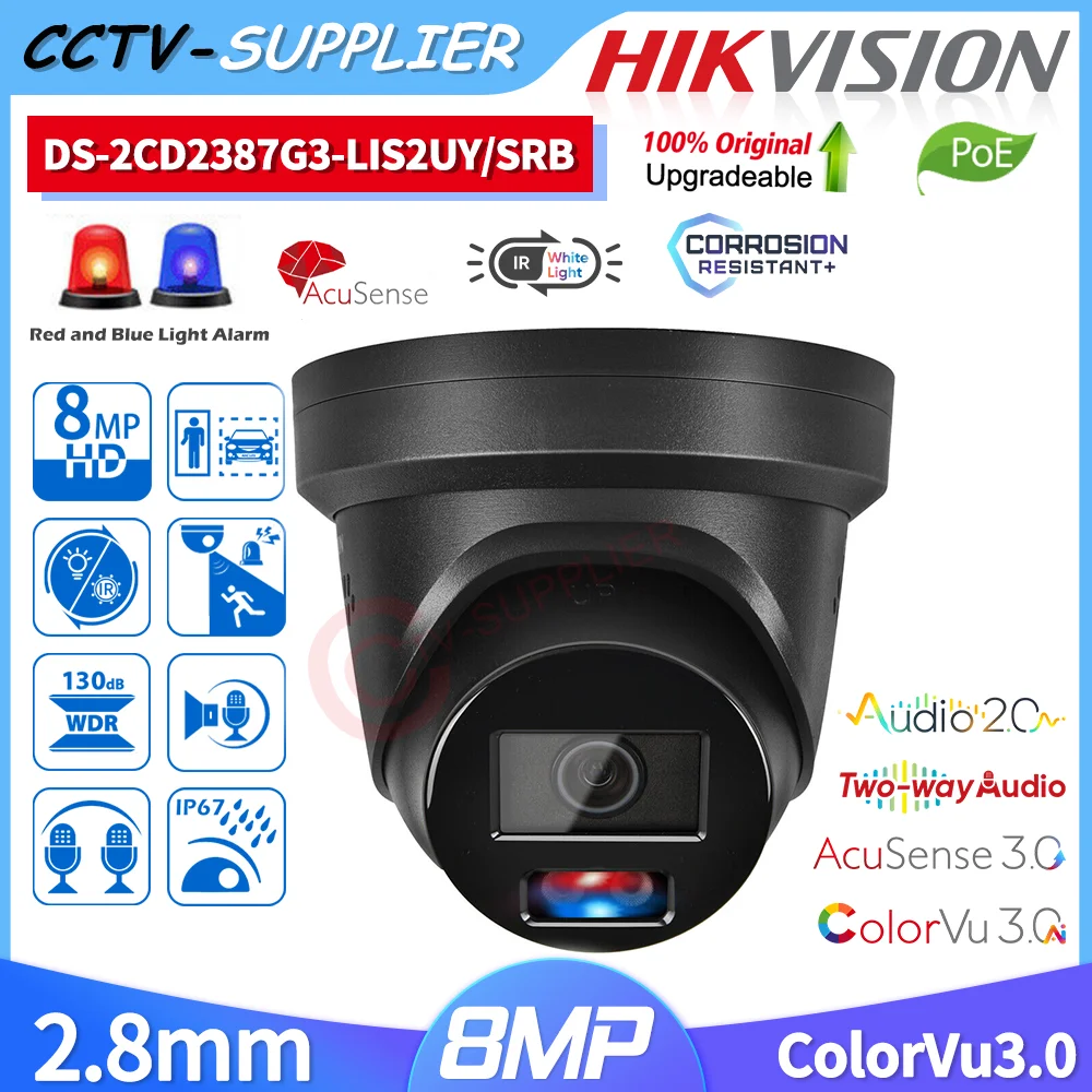 Hikvision Original DS-2CD2387G3-LIS2UY/S(RB) 8MP Smart Hybrid Light ColorVu3.0 AcuSense3.0 1/1.8