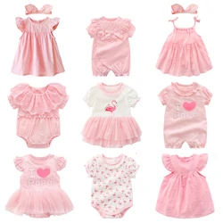 Roupas e Vestidos de Verão para Bebês, Conjuntos de Roupas Rosa, Pequeno Vestido de Princesa, Festa de Aniversário, Bebê Recém-Nascido, 0-3 Meses