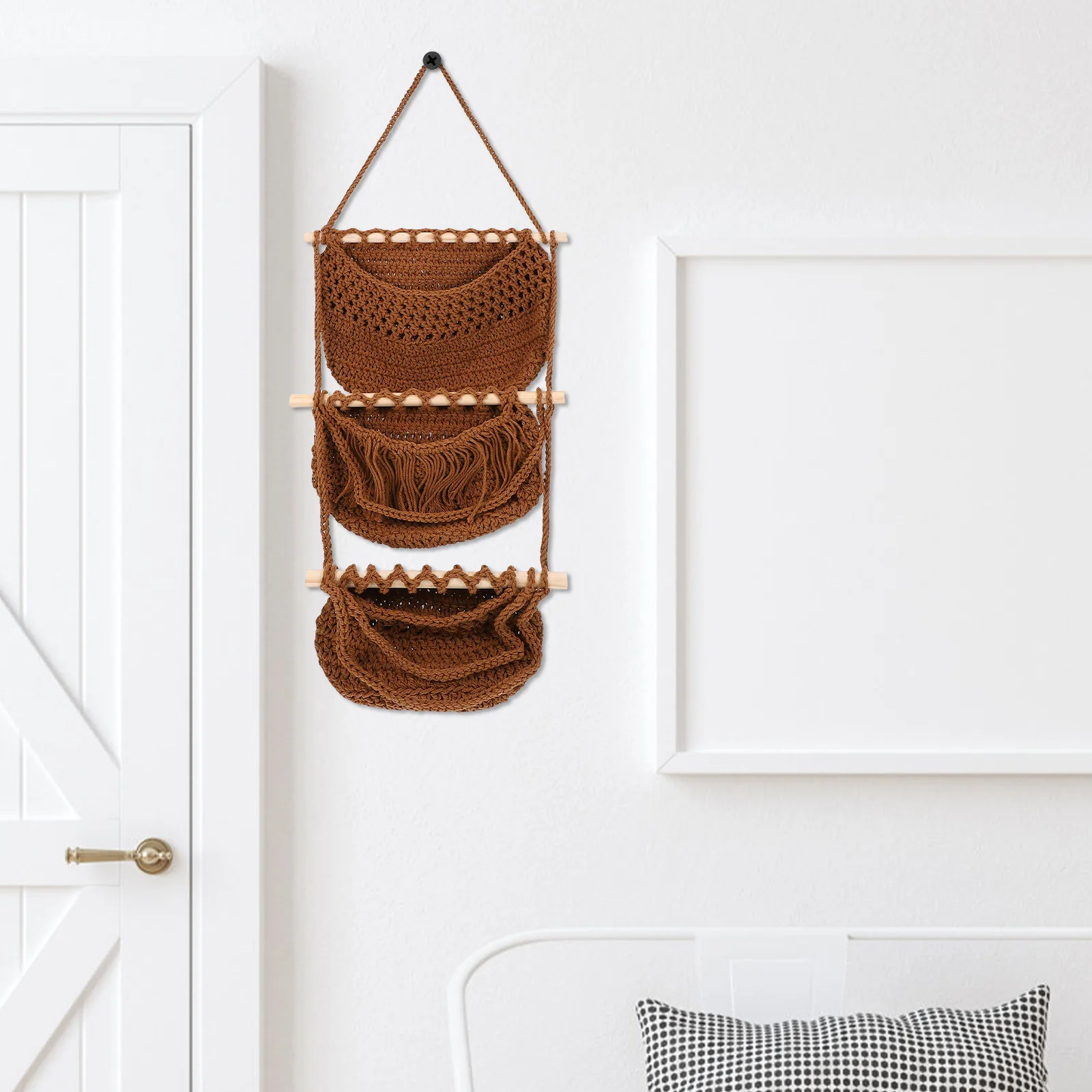 

Breathable Multi-Tier Hanging Basket - Kitchen Fruit Vegetable Storage Organizer Wall Mount Woven Produce Holder for Pantry