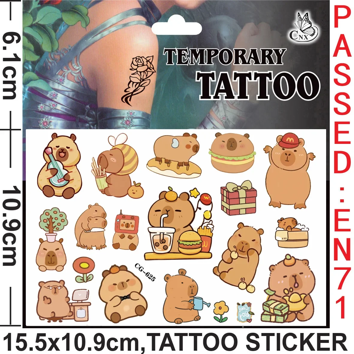 Capybara Tattoo Stickers Waterproof Cute Sticker Anime Birthday Party Supplies Decoration for Kids Reward Toy Christmas Gift