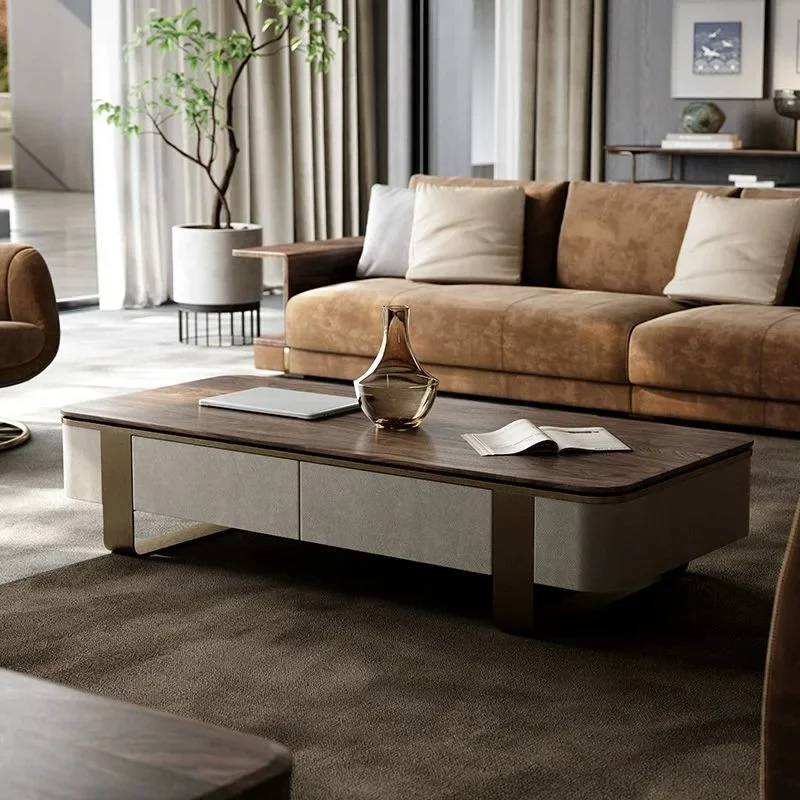 

Italian minimalist coffee table TV cabinet combination large flat-floor villa living room household walnut coffee table