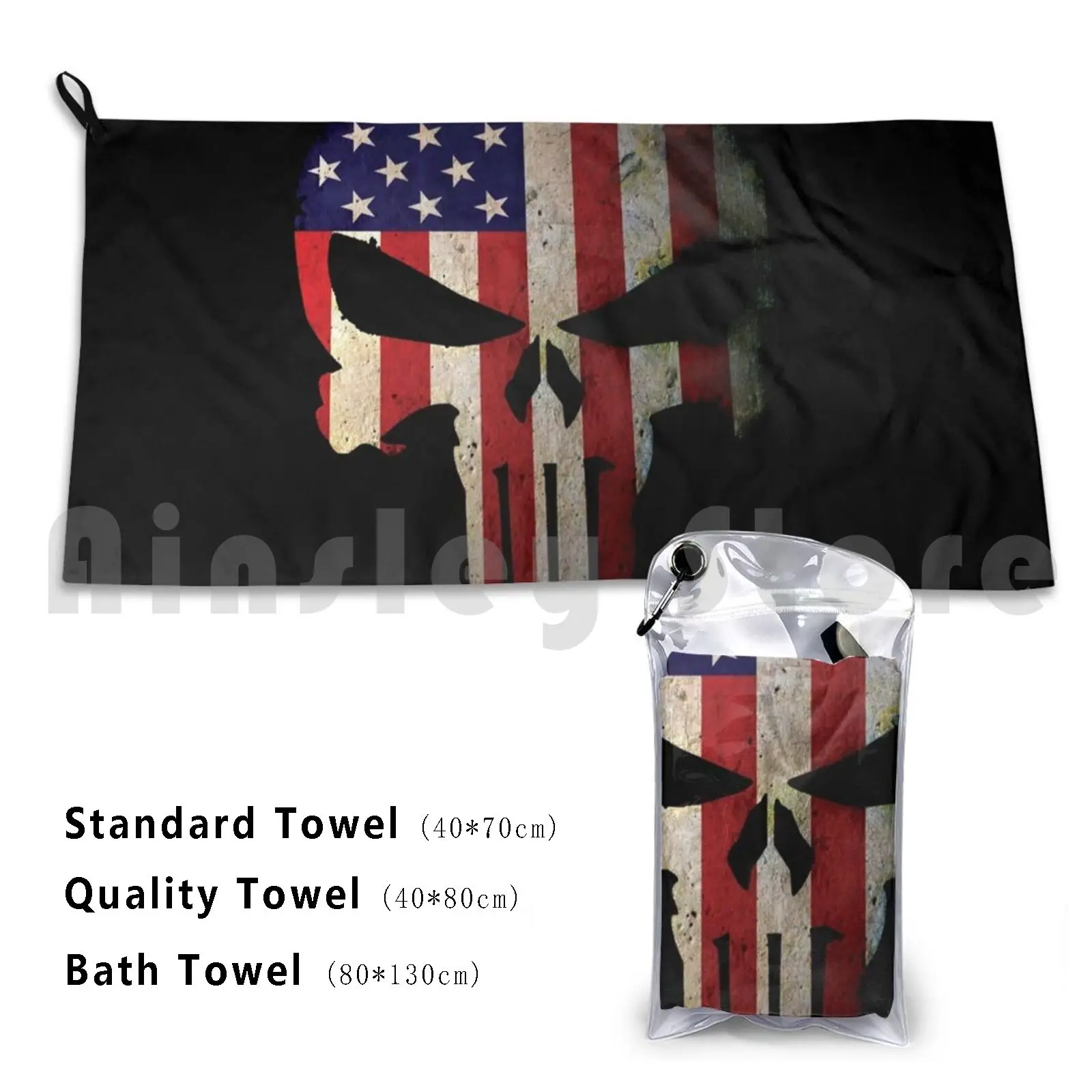 American Flag Skull Custom Towel Bath Towel America American Flag Patriot Patriotic Great
