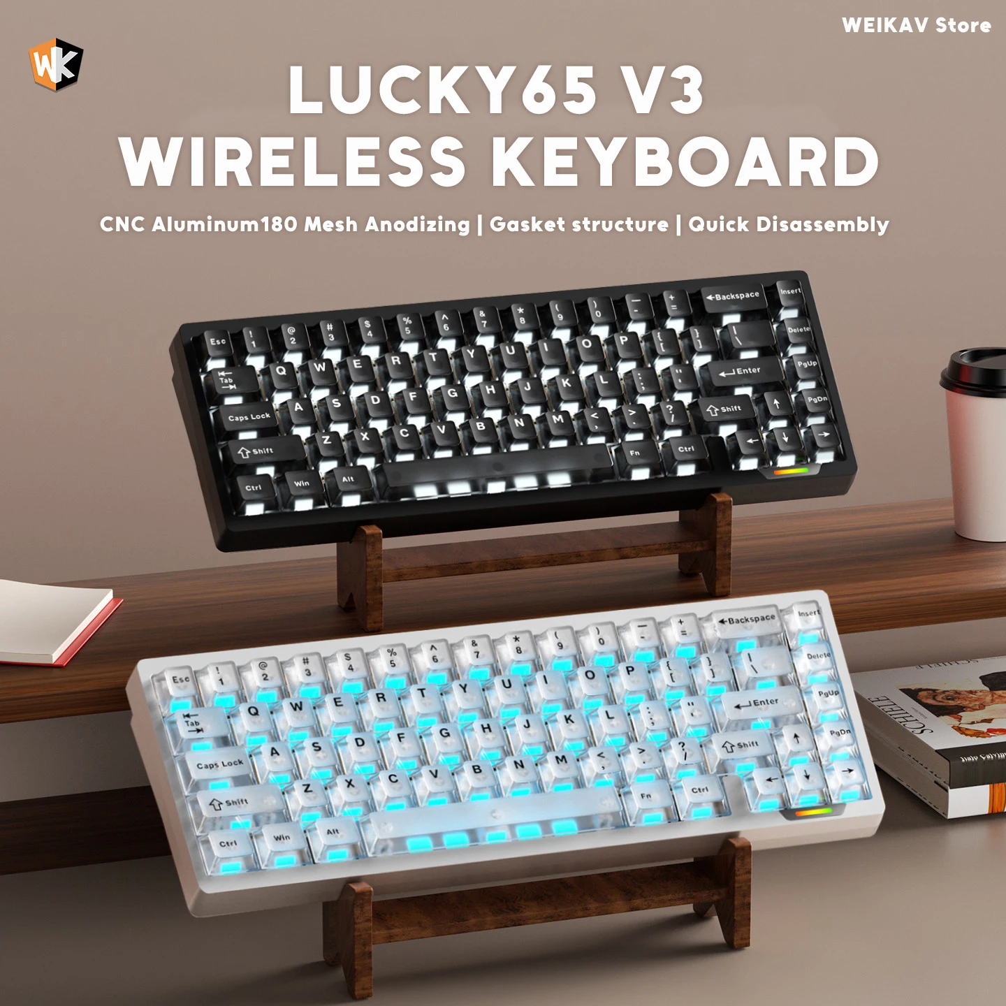 WEIKAV Lucky65 V3 Lucky65 Wireless Gaming Aluminum Mechanical Keyboard PC Foggy through Keycaps Bluetooth Hotswap Gamer Keyboard