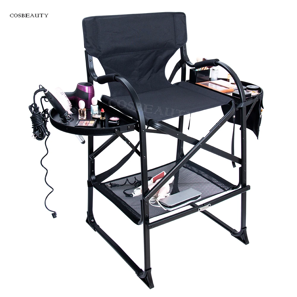 FA&MA factory Customized luxury aluminum alloy folding makeup artist professional artist director makeup chair with side tray