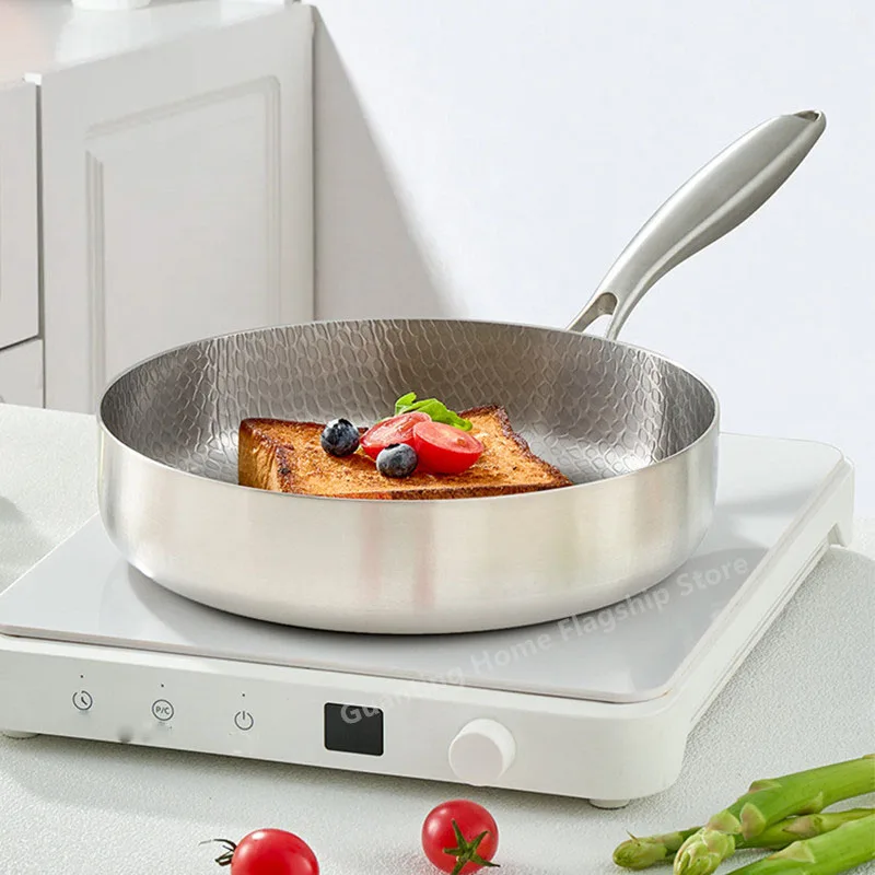 Titan Edelstahl Bratpfanne Antihaft Wok Ungestrichen Topf Ei Steak Pfanne Hause Induktion Herd Gasherd Küche Kochgeschirr