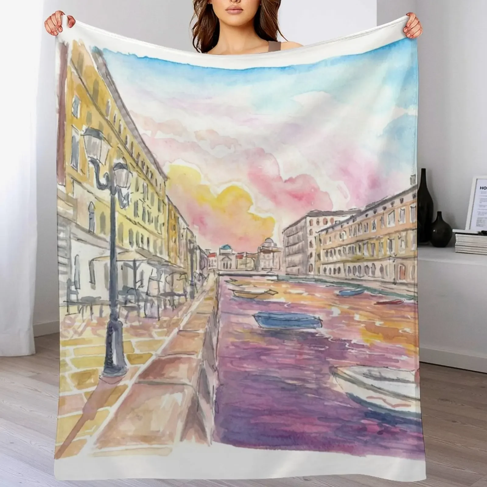 

Canal Grande in Trieste Italy at Sunset Throw Blanket funny gift Single Giant Sofa Comforter Blankets