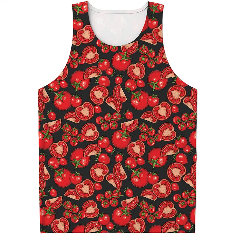 Cute Tomato 3D Printed Tank Top For Men Summer Casual Sports Sleeveless Vest Street Vegetable Pattern Oversized Tops Y2k Tees