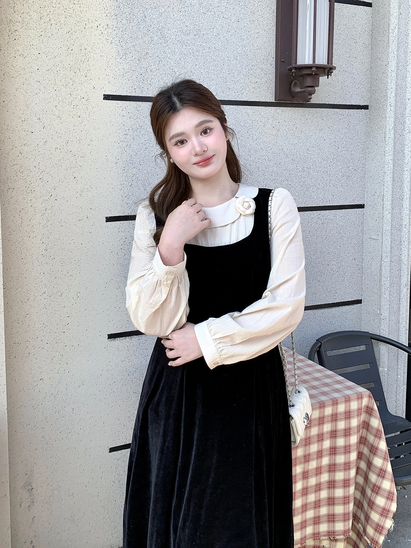 

Элегантное бархатное платье больших размеров с завышенной талией, цветными блоками и французскими рукавами, длинная юбка для женщин, весенняя коллекция