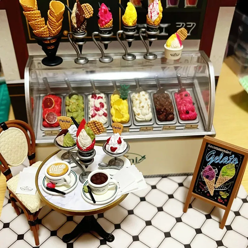 

Rement Puccini Gelateria Mini Diorama Genuine Blind Box Figure 8 Assorted Types Gelato Cone Parfait Cup Spoon Display Stand