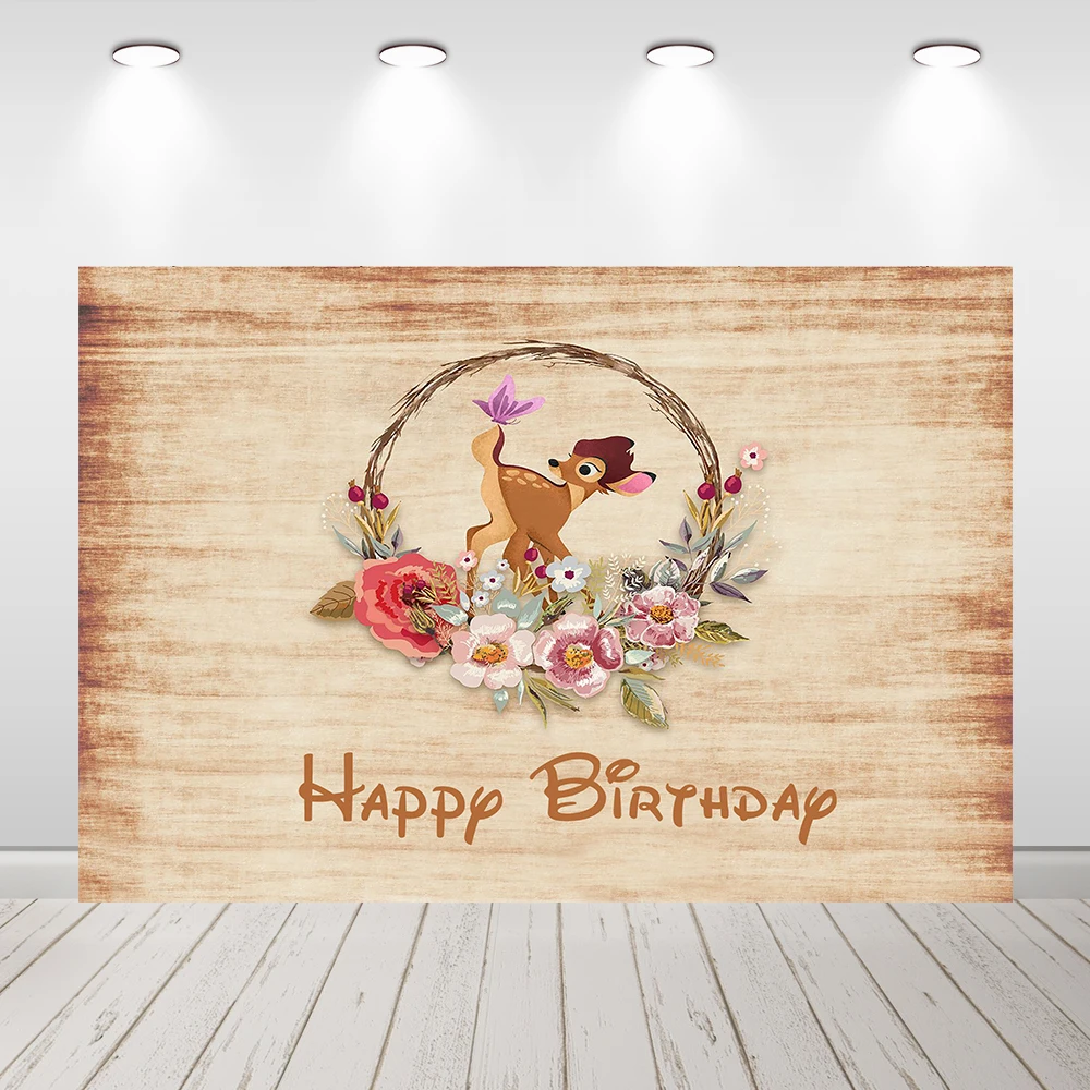 خلفية بامبي لحفلة عيد الميلاد الأولى، خلفية خشبية لحفلة استقبال المولود الجديد لاستوديو الصور، لافتة تخصيص ديكور حفلات الأطفال