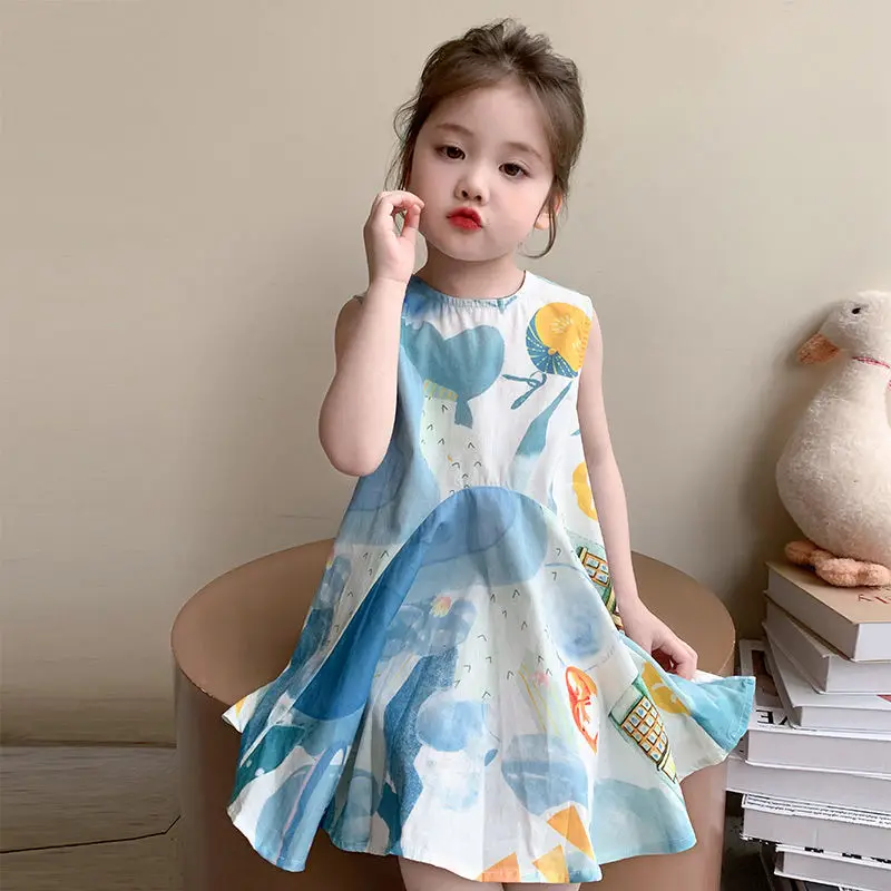 

Summer Cotton Dress for Girls 2025 – Blue Floral Princess Sundress for Toddler Kids 1-9Y, Stylish New Outfit