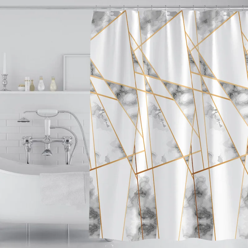 Simple and Thickened Waterproof Shower Curtain Polyester     Marbling for Bathroom