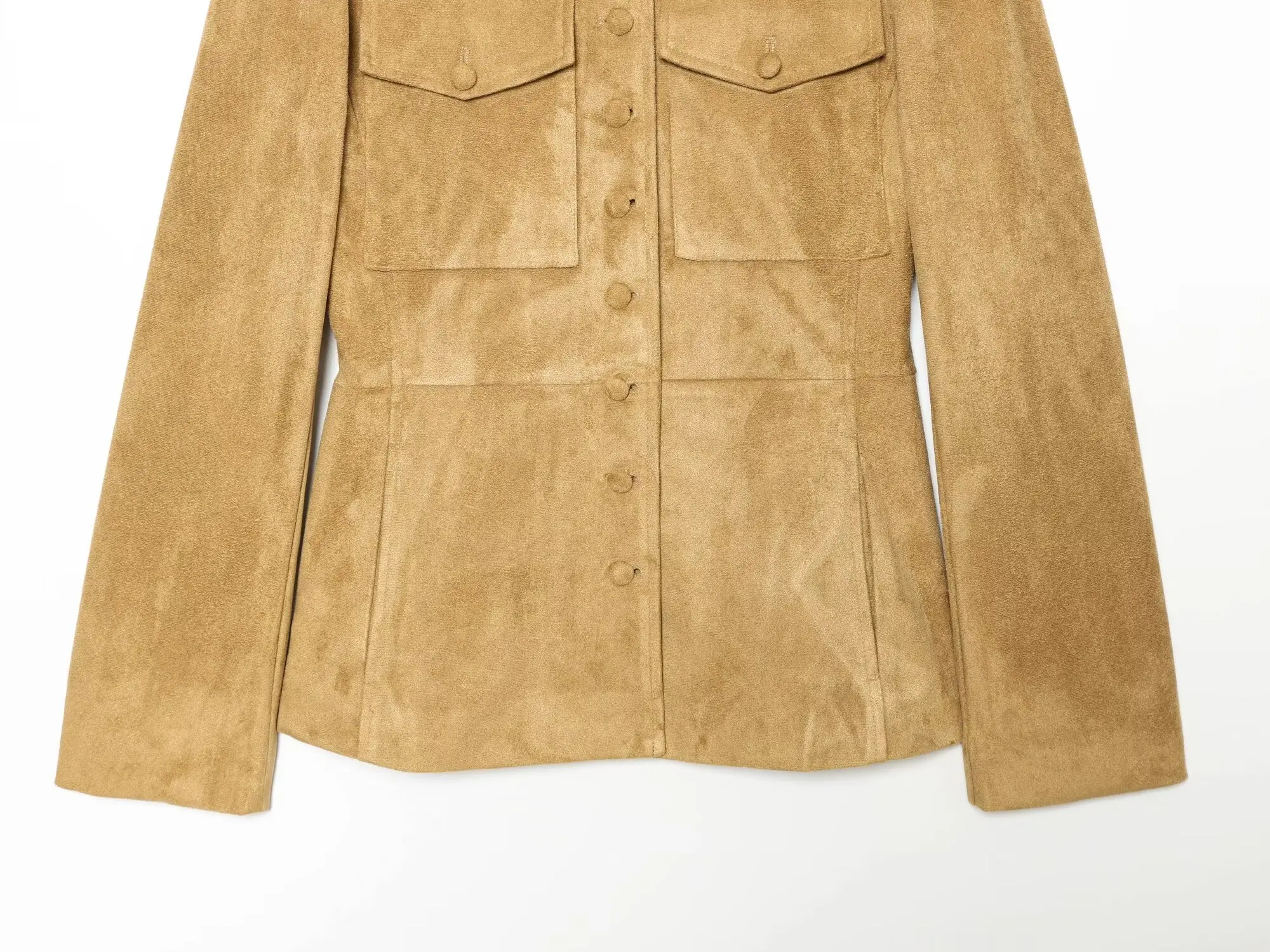 Women's Winter Jacket with Shoulder Tabs New 2026 High Neck Button Pocket Slim Women's Leather Jacket Female Chic Tops